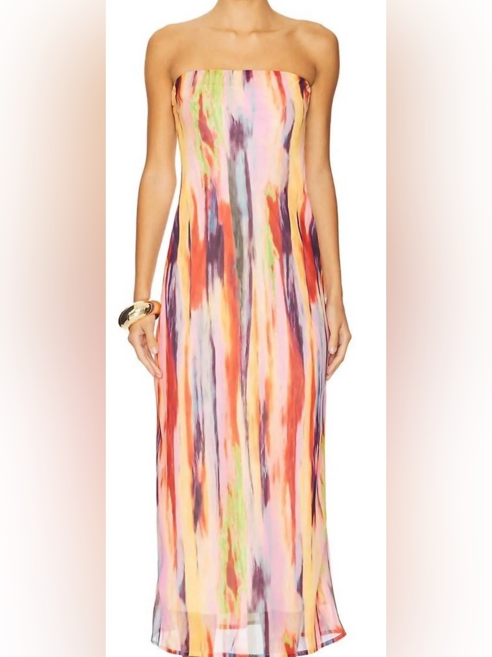 Strapless Multicolor Brushstroke Maxi Dress